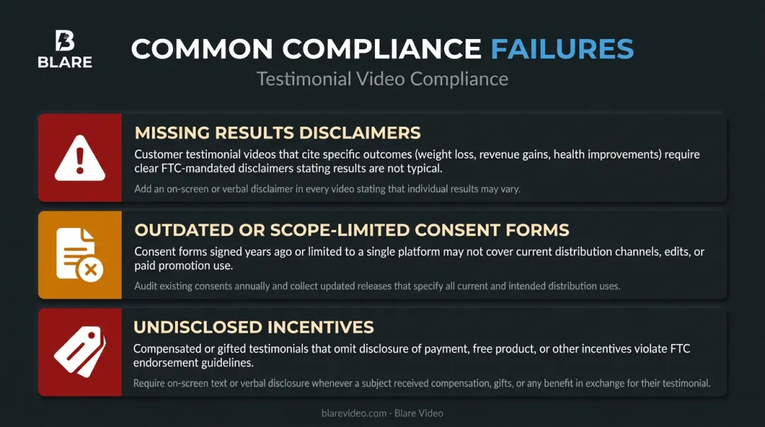 Three most common FTC testimonial video compliance mistakes and violations