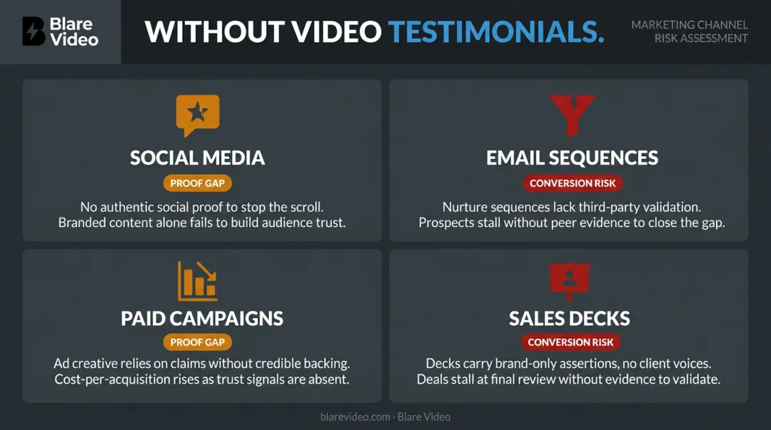 Hidden costs of missing video testimonials across four marketing channel breakdowns