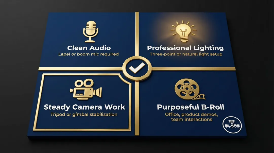 Corporate video production quality checklist audio lighting camera b-roll essentials