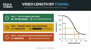 Video length versus viewer retention rate by funnel stage data visualization