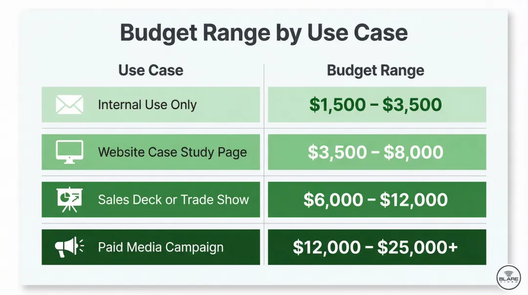Testimonial video budget range by use case from internal to paid media campaign