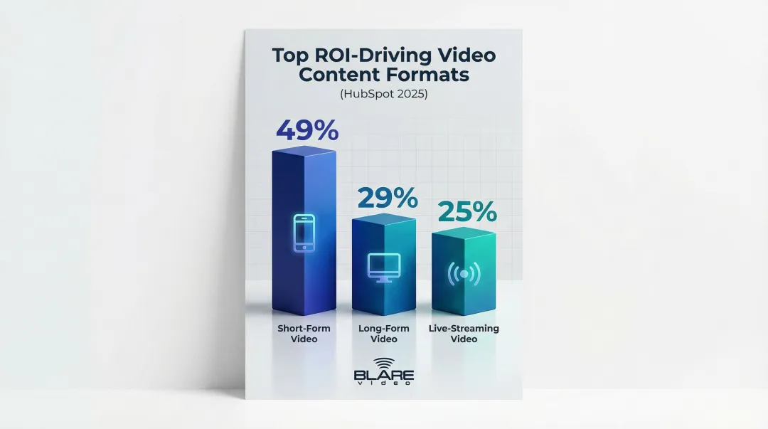 Top three ROI-driving video content formats with performance percentages comparison