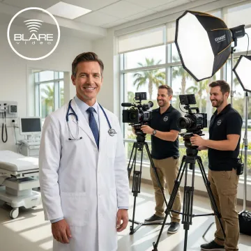 Medical video production crew filming in a Florida healthcare facility