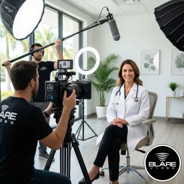 Blare Video team filming a doctor interview in a Florida medical office