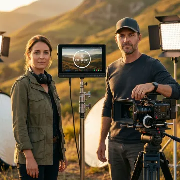 Documentary filmmaker reviewing cinematic footage on a monitor during production