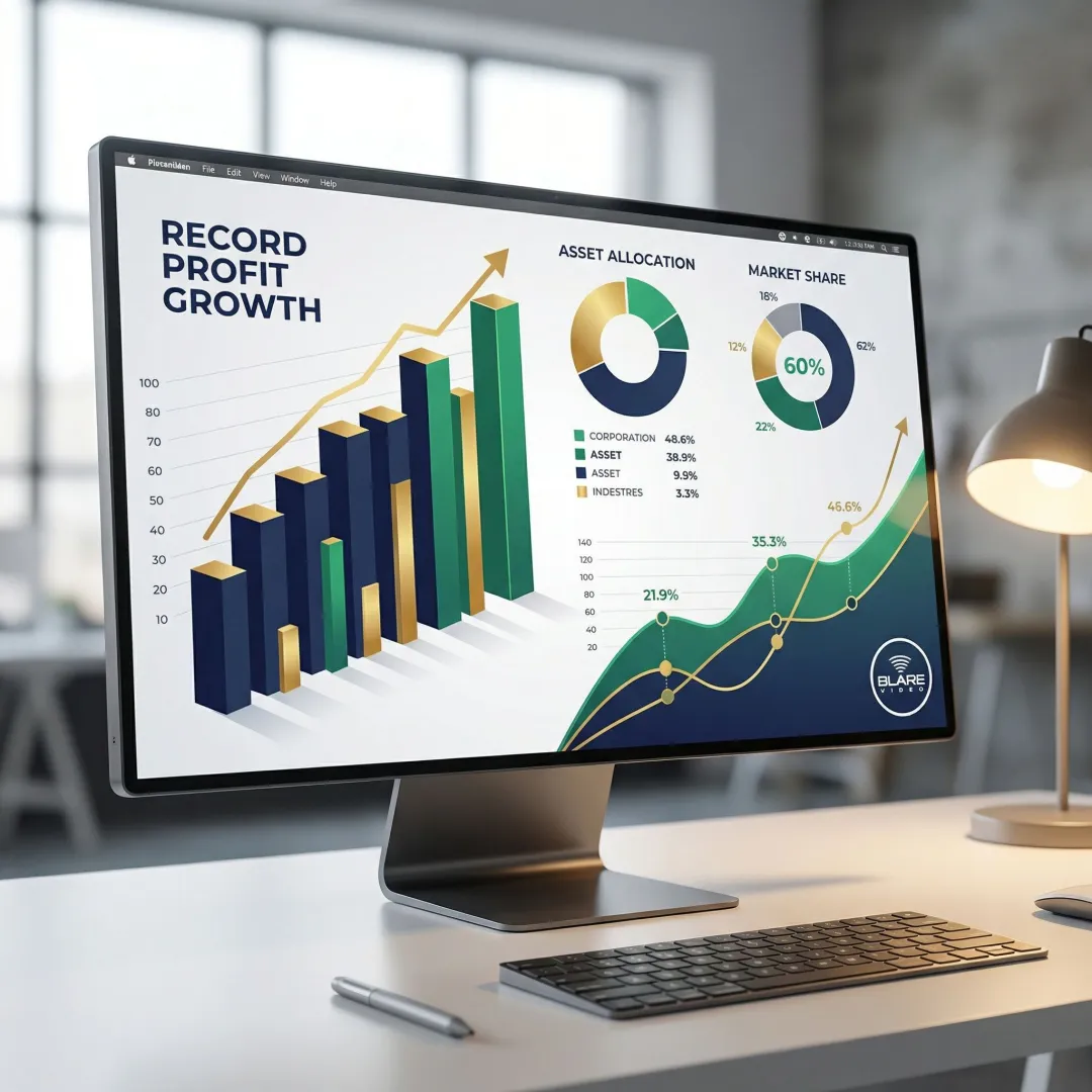 Animated financial explainer video showing investment data visualized with motion graphics