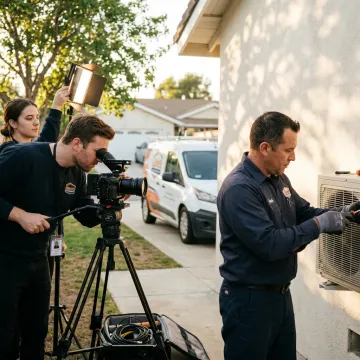 Professional video crew filming a home service marketing shoot