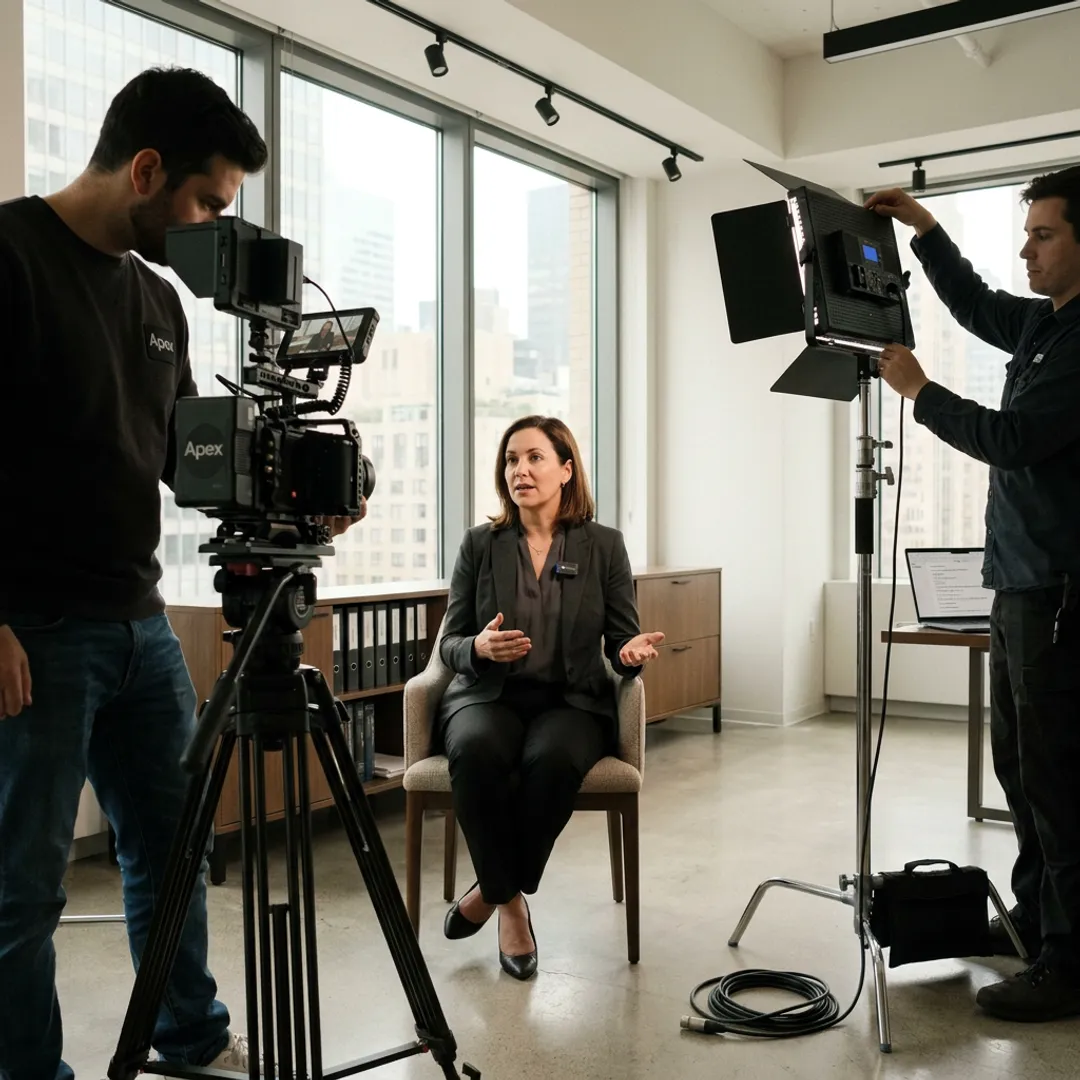 Corporate recruiting video crew filming employees in NYC office