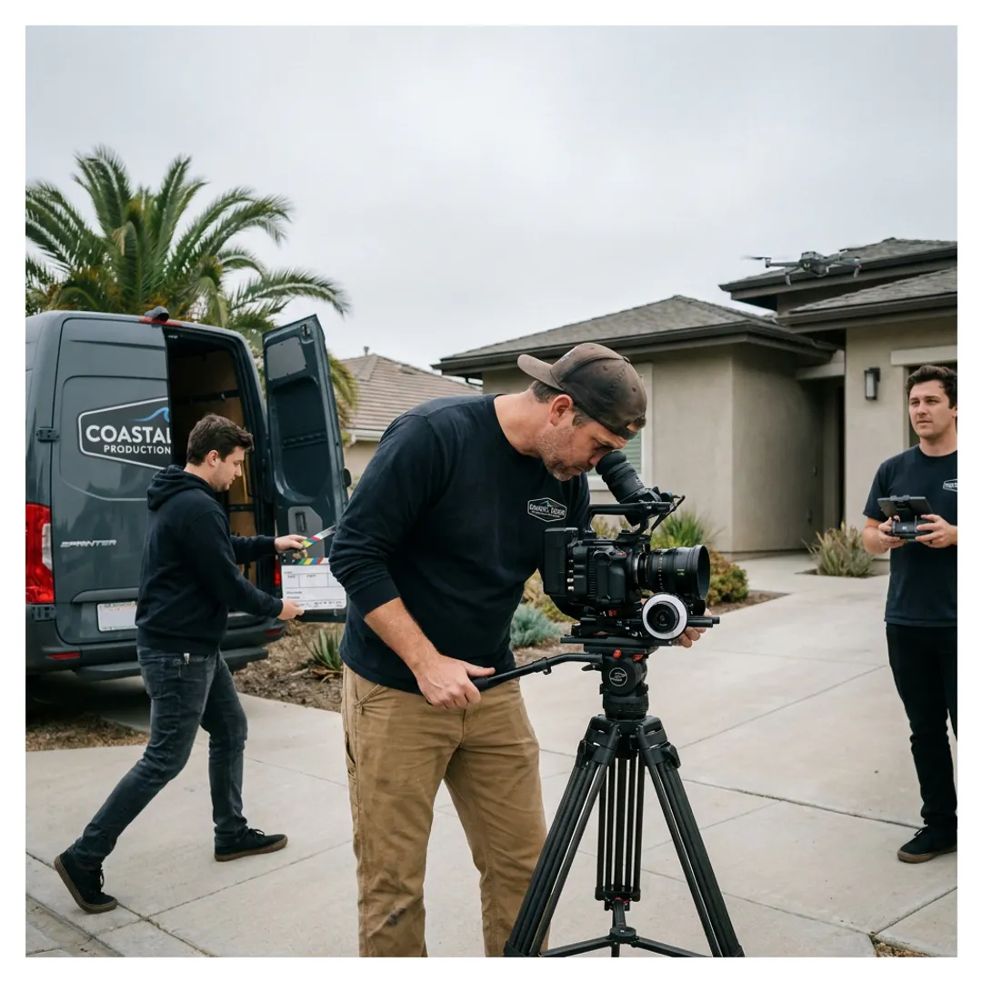 Real estate video crew filming a San Diego property