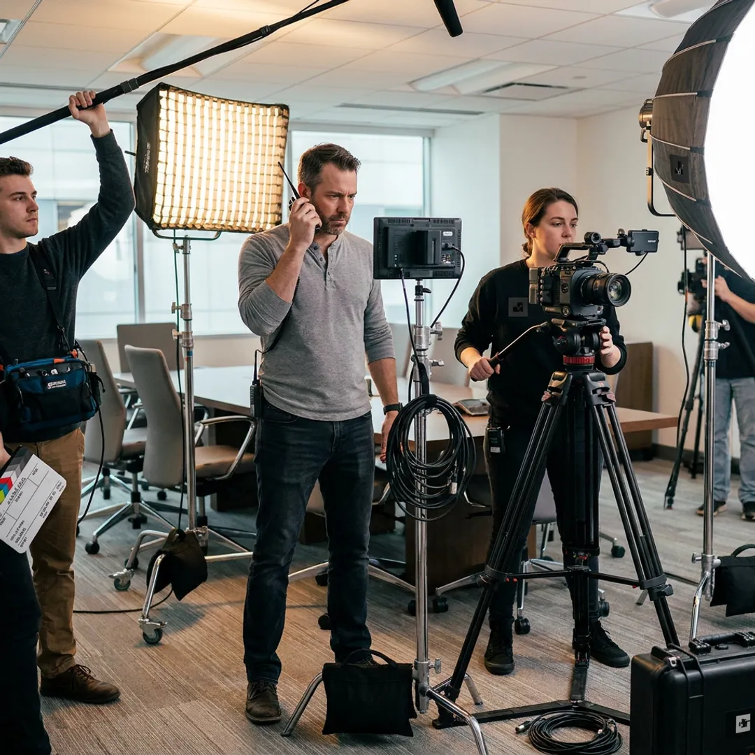 Video production crew filming in Phoenix, MD