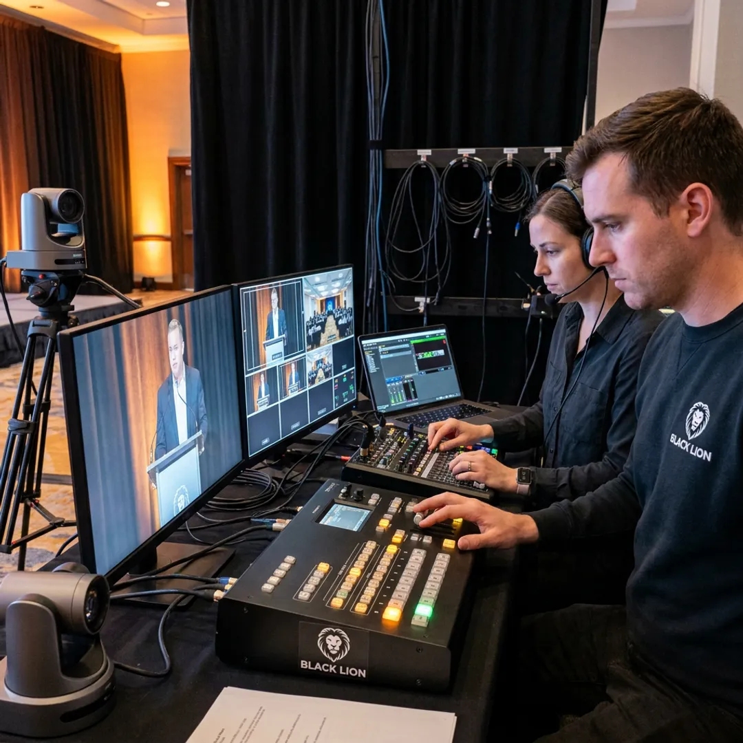 Live streaming control setup at corporate event