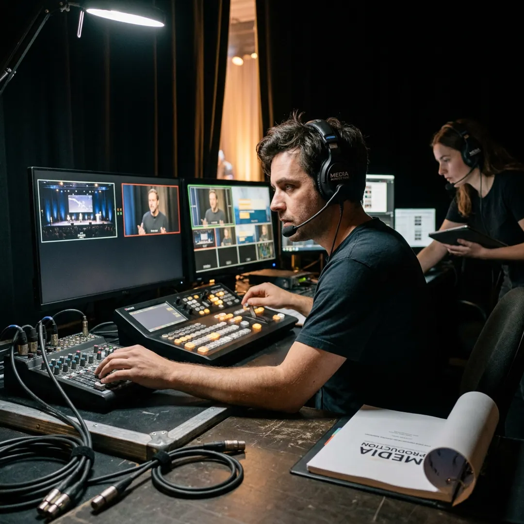 Live stream control station with monitors and switcher