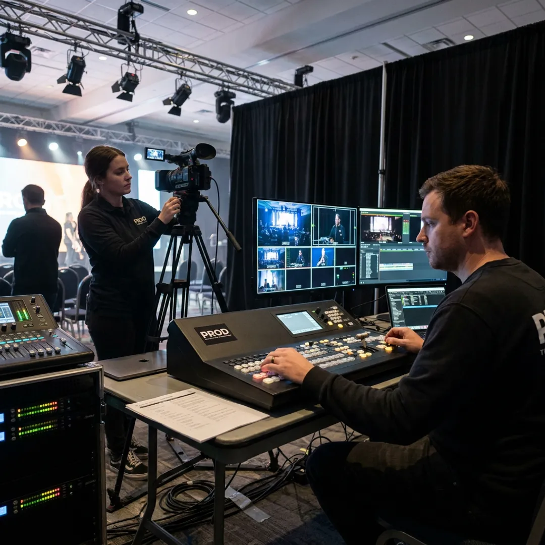 Live streaming production team managing a virtual event