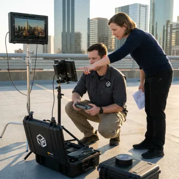 Drone crew planning an aerial video shoot