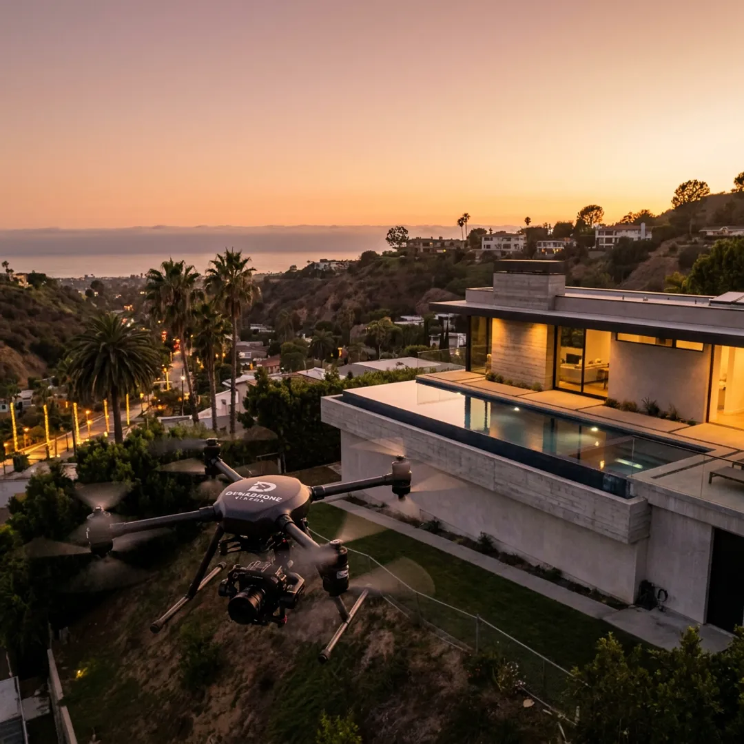 Drone filming a Los Angeles real estate property