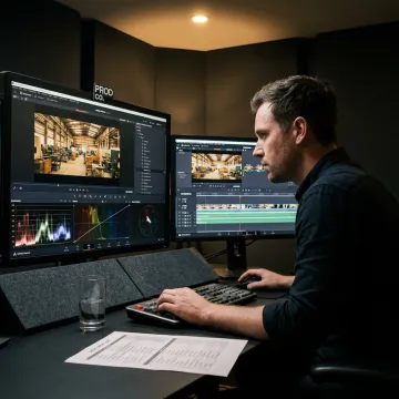 Post-production timeline with colour grading controls