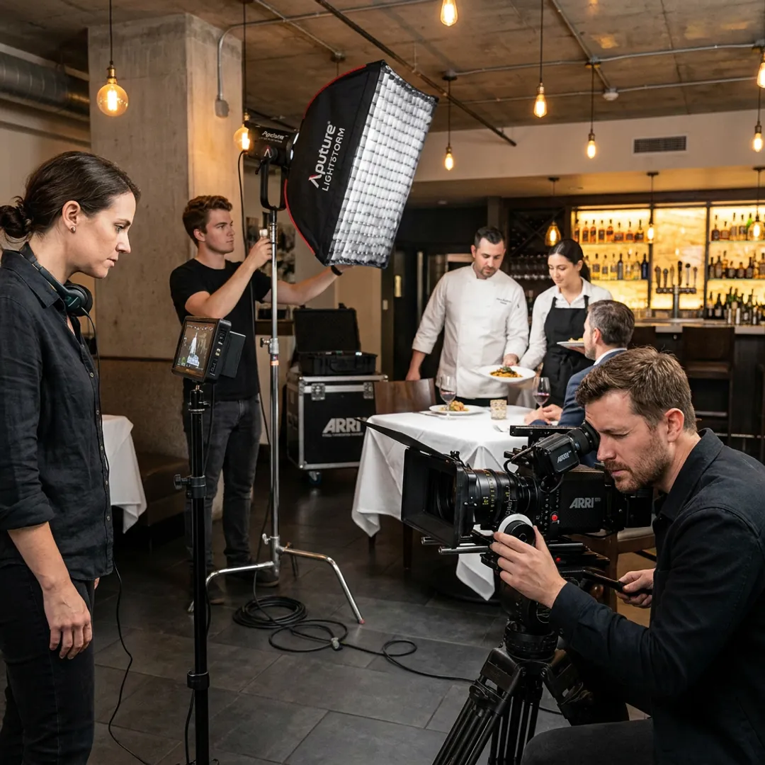 Videographer filming a hotel dining experience