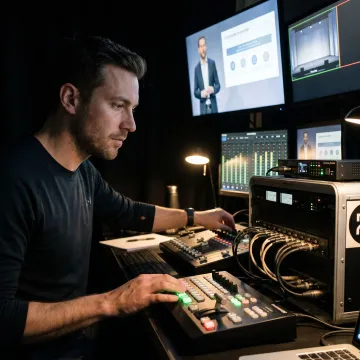 Technician switching a live event stream