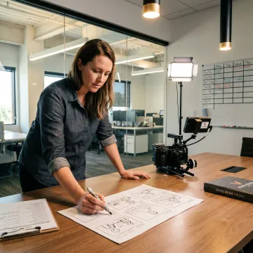 Producer reviewing a corporate video storyboard