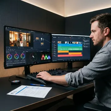 Editor working on video post-production timeline