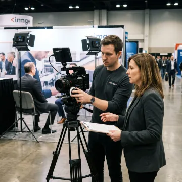 Chicago trade show video crew filming an exhibitor booth