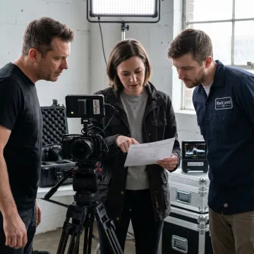 Video production team reviewing a shoot plan
