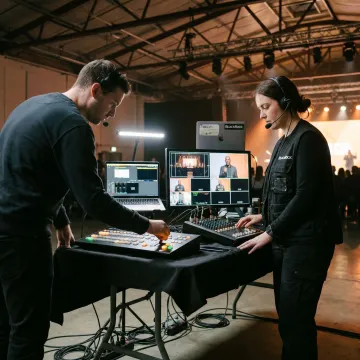 Live stream control station with monitors and switcher