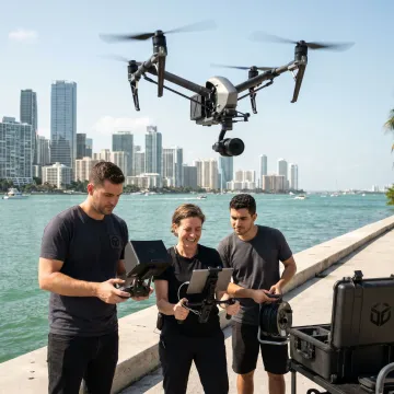 Drone filming Miami waterfront skyline