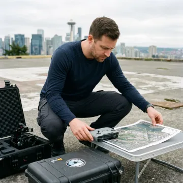 Drone pilot planning a Seattle aerial shoot