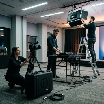 Video crew setting up cameras for a corporate event