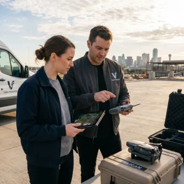 Drone crew planning aerial video shoot