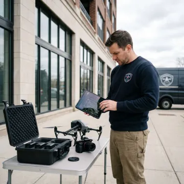 Drone operator planning a real estate video shoot