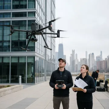 Drone filming a Chicago real estate property