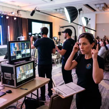 Producer directing a Miami event video crew