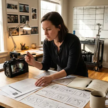Producer reviewing a TV commercial storyboard