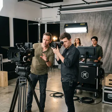 Film crew shooting a TV commercial on set