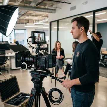 Video crew filming a corporate interview production