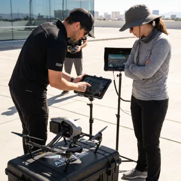 Drone crew planning an aerial video shoot