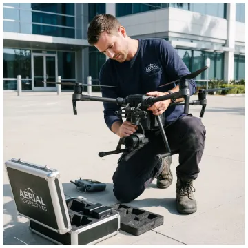 Drone pilot preparing aerial video equipment