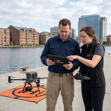 Drone pilot planning a Baltimore aerial shoot