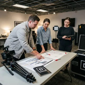 Video production team planning a launch event shoot