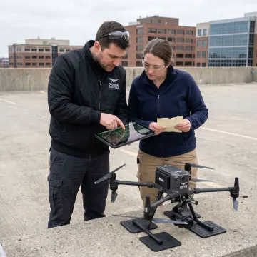 Drone crew planning an aerial video shoot