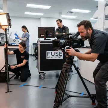 Medical device video production crew filming in Denver