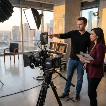 Corporate video crew filming an executive interview