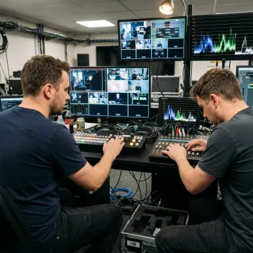 Technicians monitoring a live event stream