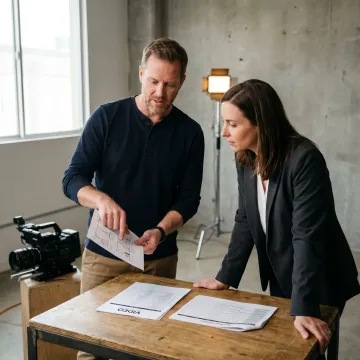 Video producer reviewing production plan