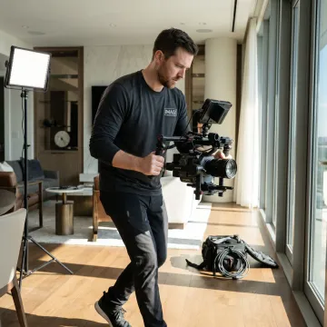 Real estate videographer filming a Nashville property