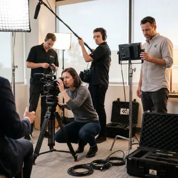 Corporate video crew filming in Orange County office