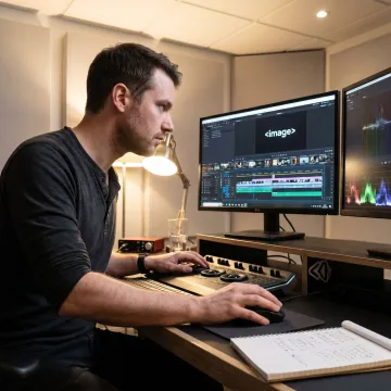 Producer reviewing video production footage with an editor