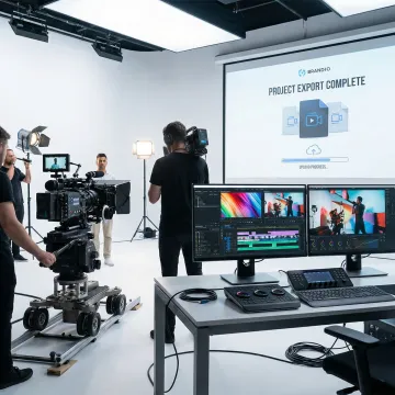 Video production workflow from planning to final delivery with professional equipment